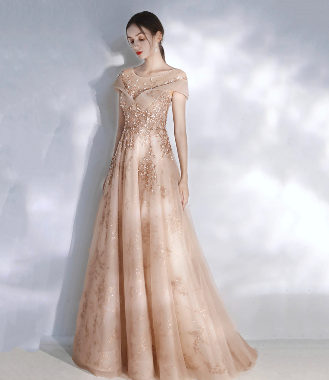 Stilvolle Tüll Pailletten lange Ballkleid Abendkleider 10469