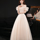 Champagne tulle long prom dress A line evening dress  10423
