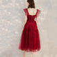 Robe de cocktail courte en tulle rouge avec ligne A 10399