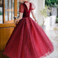 Burgund Tüll kurzes Ballkleid A-Linie Abendkleid 8647