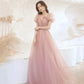 Robe de soirée longue en tulle rose mignonne, coupe A, 10524