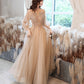 Cute tulle beads long prom dress A line evening dress  10523