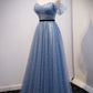 Blaues Tüll langes A-Linie Ballkleid Abendkleid 8686
