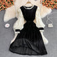 Schwarzes Samtkleid mit langen Ärmeln Modekleid 10954