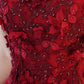 Burgundy satin lace long prom dress A line evening dress  10565