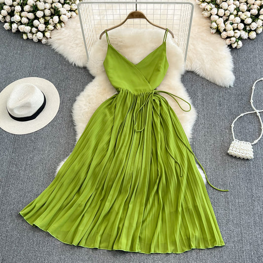 Edge fake style beach skirt sexy backless large Pleated Dress  11107