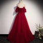 Burgund Tüll langes Ballkleid A-Linie Abendkleid 10009