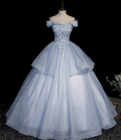 Blaues Tüll-Spitzen-Ballkleid-Kleid, lang, formelle Kleider 10475