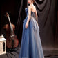 Blue tulle long A line prom dress blue evening dress  10533