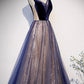 Blue v neck tulle long A line prom dress formal dress  8636