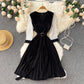 Süßes Langarmkleid mit V-Ausschnitt A-Linie Modekleid 10667