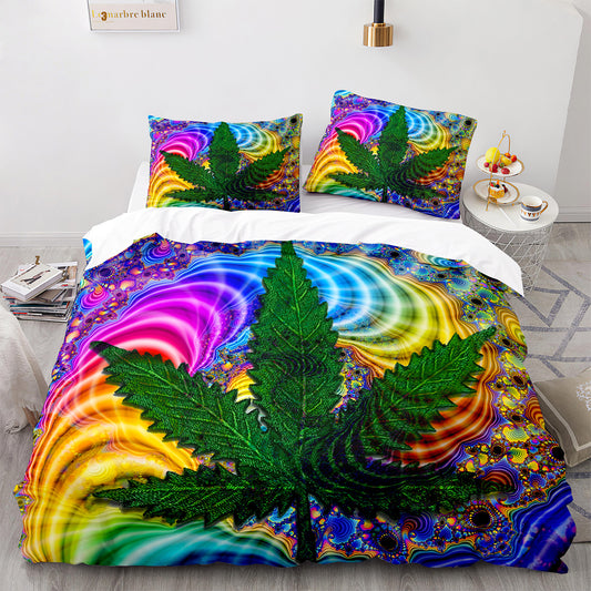 Cutom Duvet Cover Set maple leaf Pattern Chic Comforter Cover King Size for Teens Adults Bedding Set with Pillowcases  FY3004