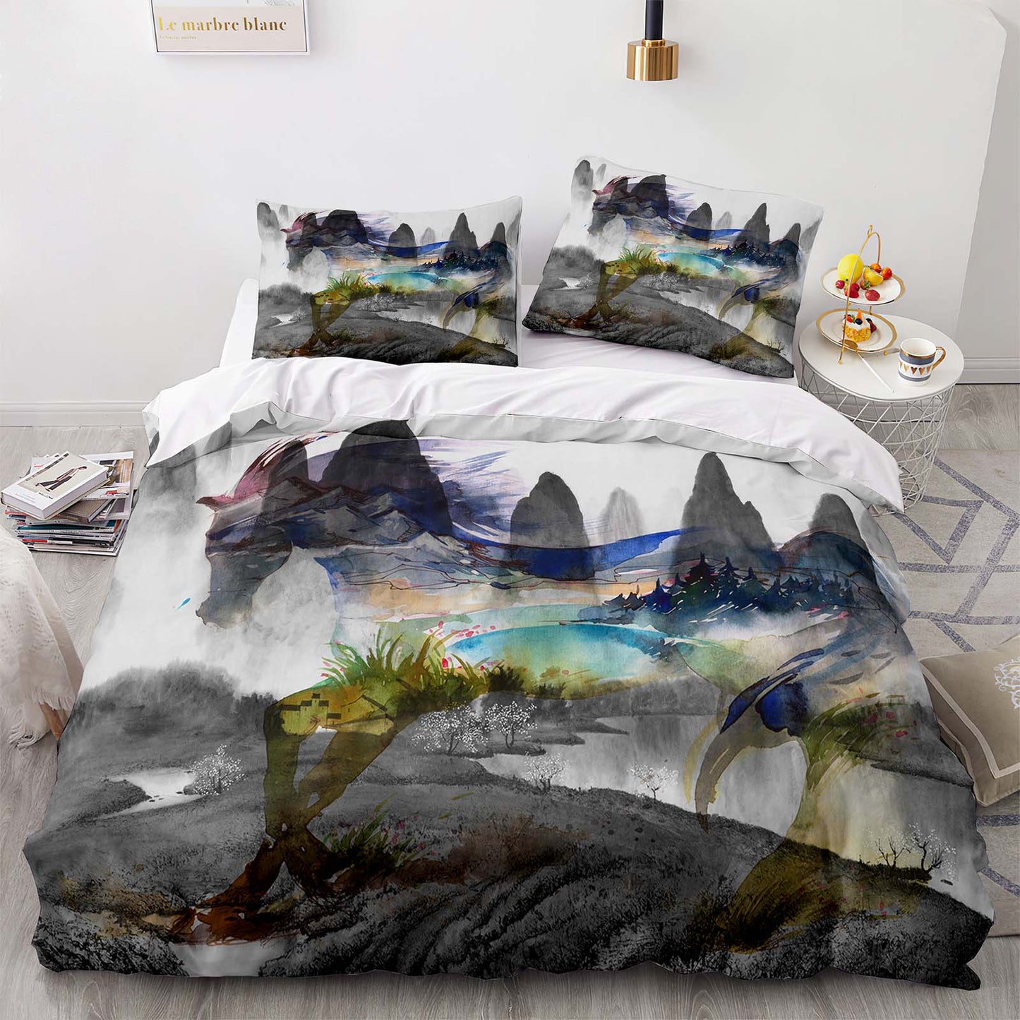 Parure de lit avec housse de couette et taies d'oreiller pour adolescents et adultes, taille King size, M3004