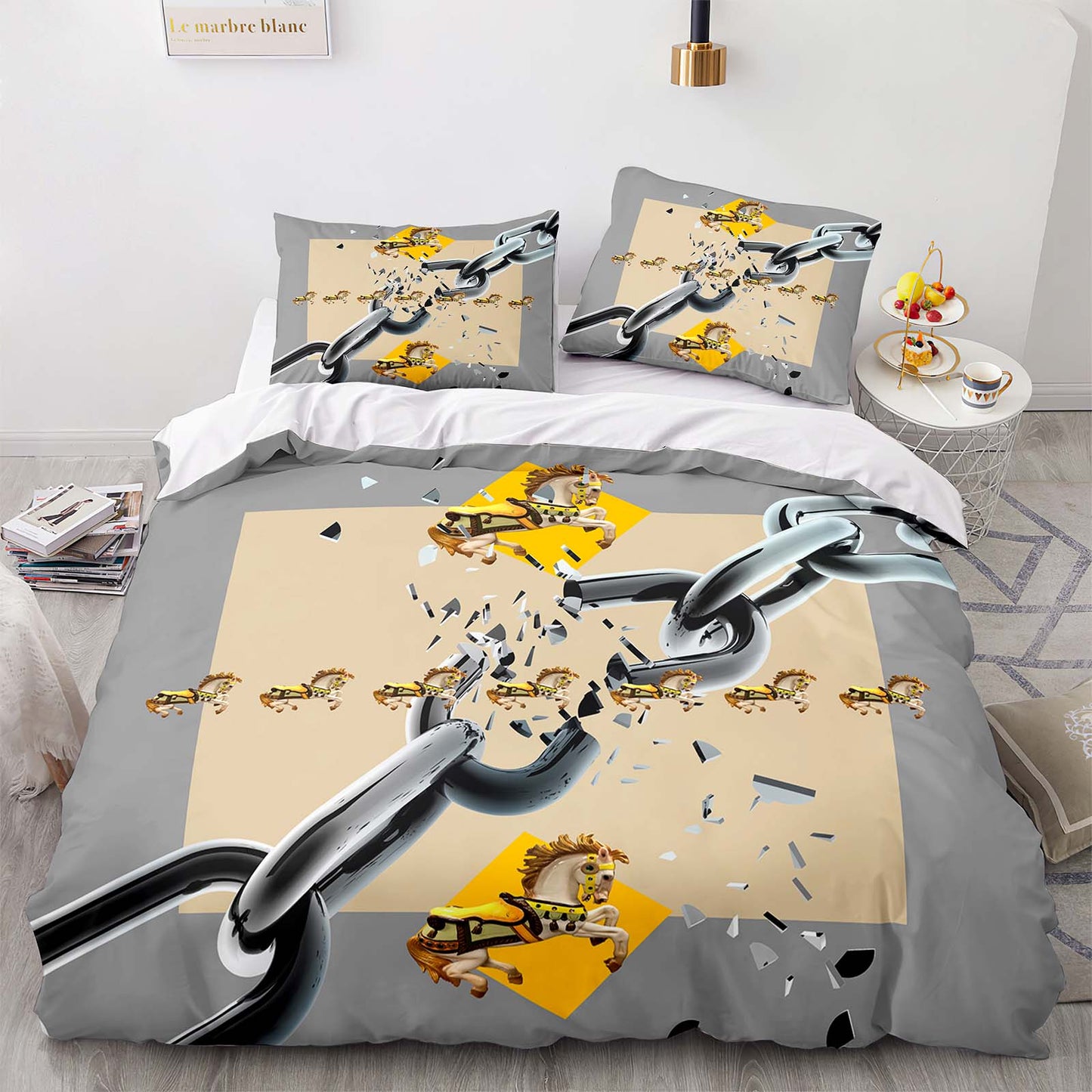 Cutom Bettbezug-Set Muster Chic Bettbezug King Size für Teenager Erwachsene Bettwäsche-Set mit Kissenbezügen M3005