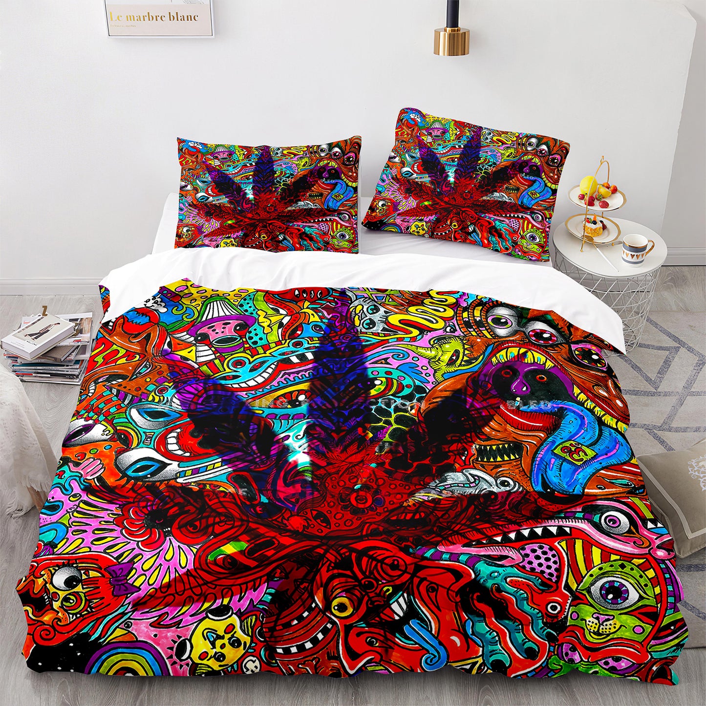 Cutom Duvet Cover Set maple leaf Pattern Chic Comforter Cover King Size for Teens Adults Bedding Set with Pillowcases  FY3010