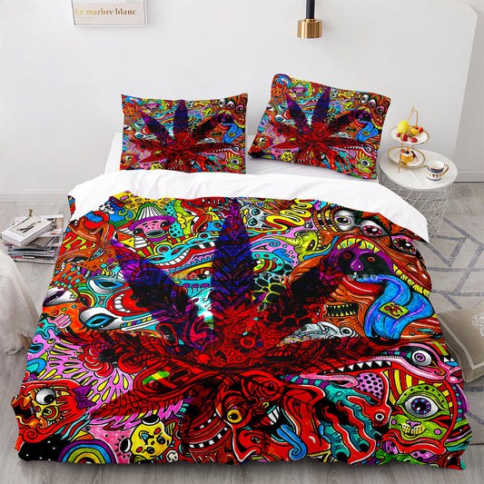 Cutom Duvet Cover Set maple leaf Pattern Chic Comforter Cover King Size for Teens Adults Bedding Set with Pillowcases  FY3010