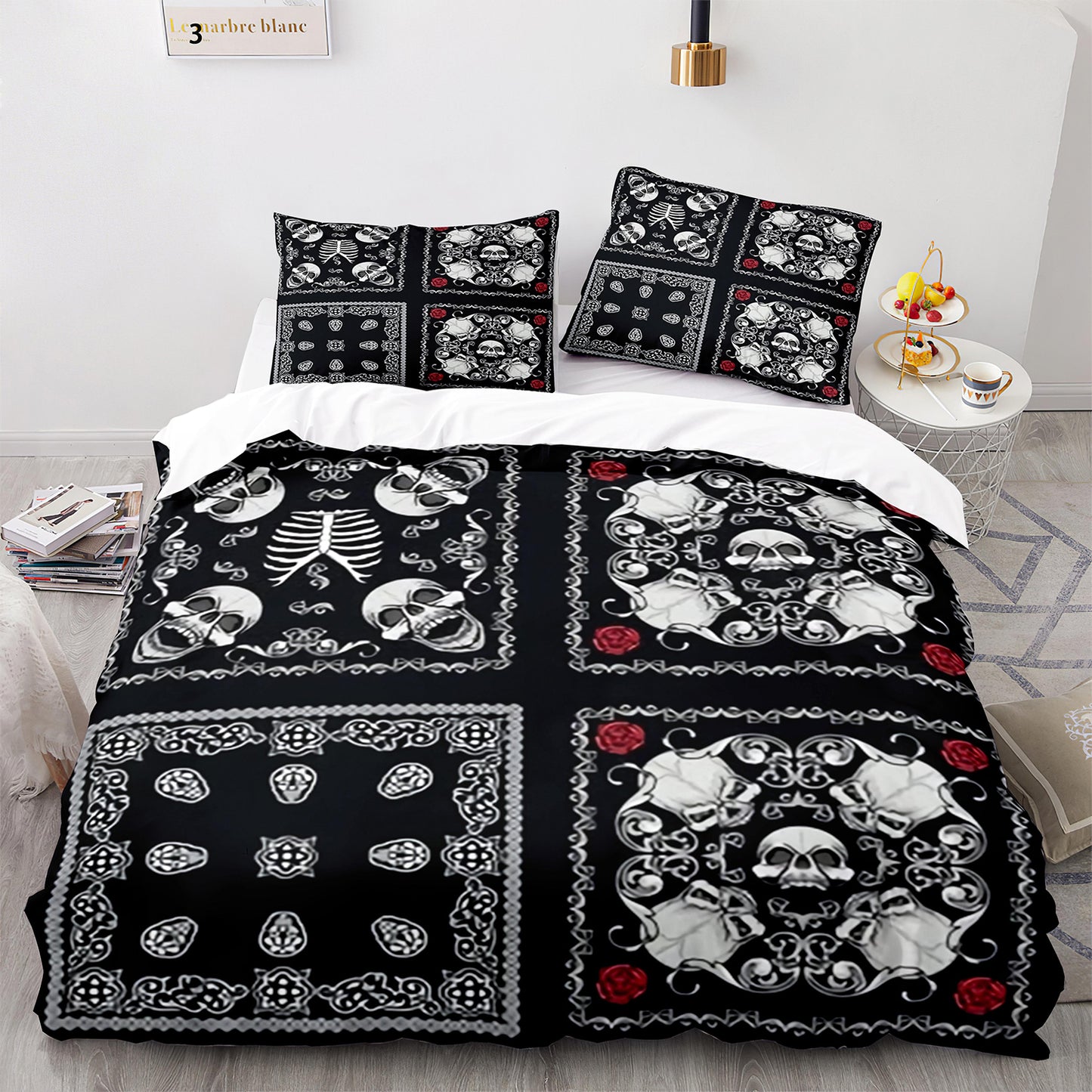 Cutom Bettbezug-Set Muster Chic Bettbezug King Size für Teenager Erwachsene Bettwäsche-Set mit Kissenbezügen KL3017