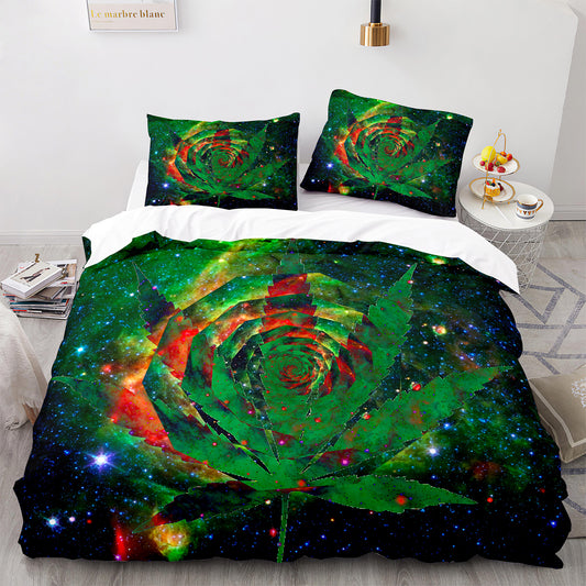 Cutom Duvet Cover Set maple leaf Pattern Chic Comforter Cover King Size for Teens Adults Bedding Set with Pillowcases  FY3018