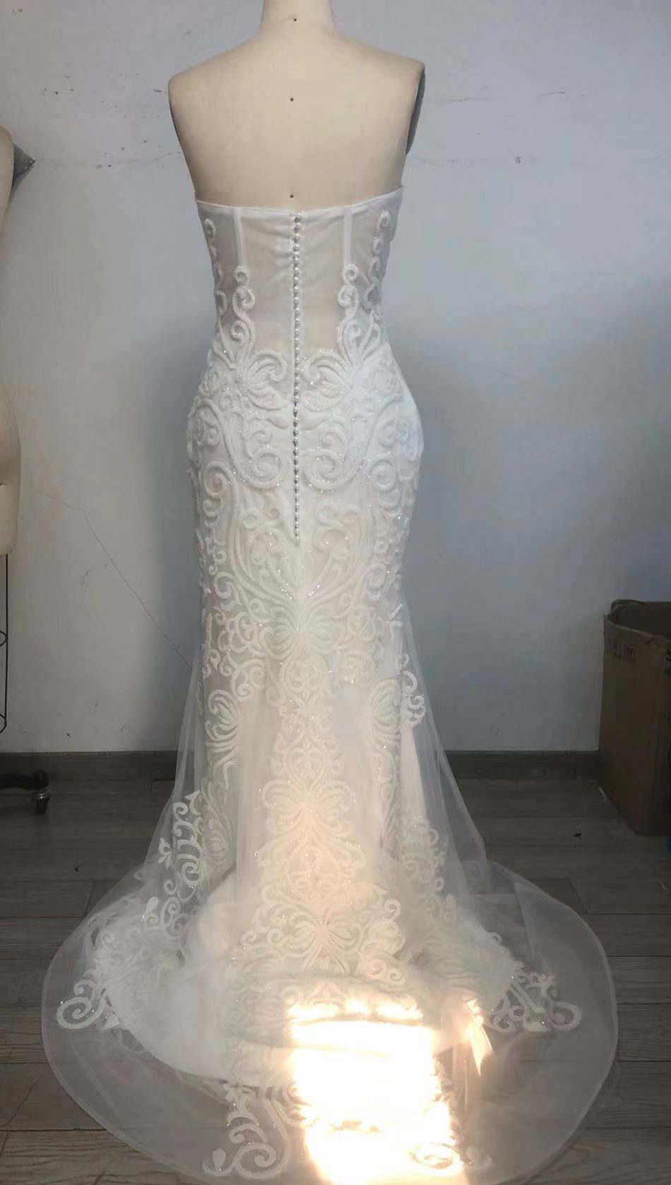 Weißes Ballkleid Hochzeitsempfangskleid Spitzenabendkleid gh2626