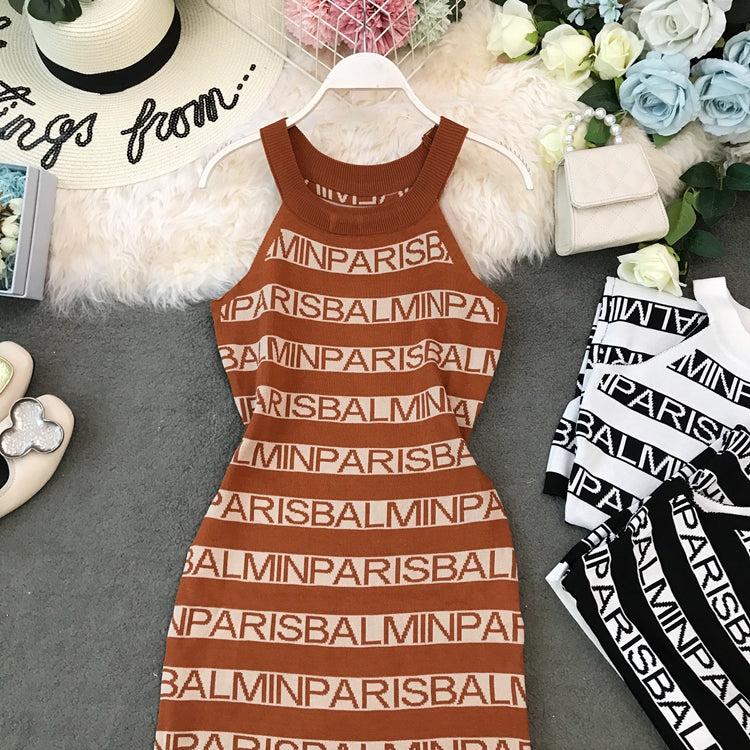 Hanging neck sleeveless knitted buttock dress  2826