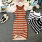 Hanging neck sleeveless knitted buttock dress  2826