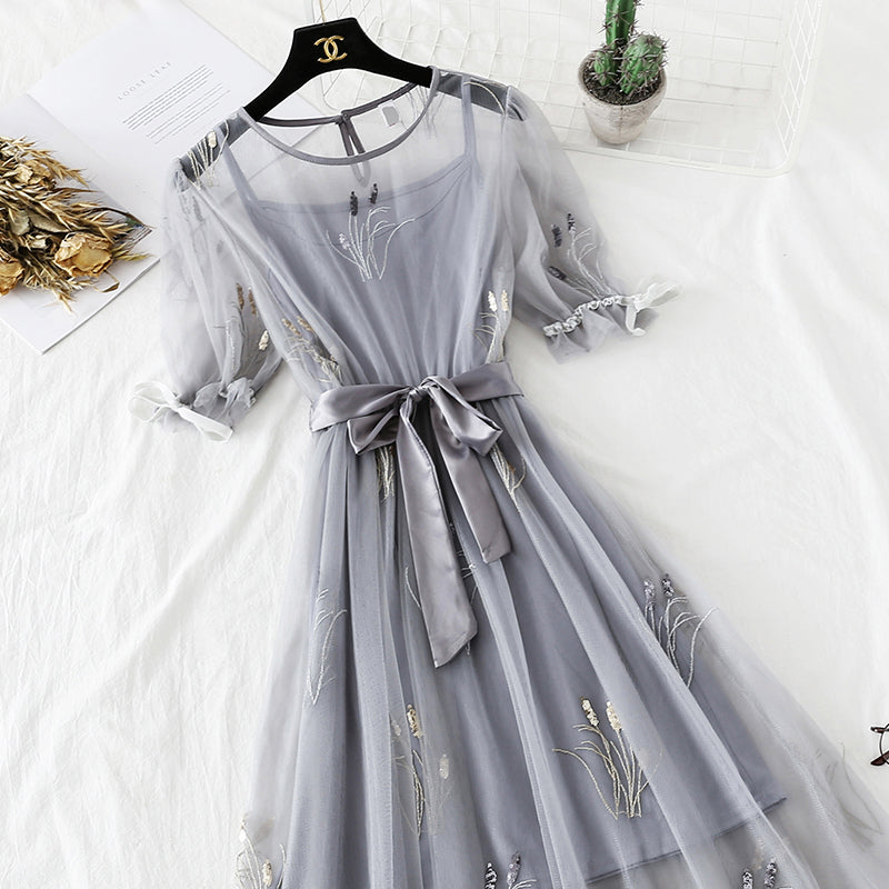 Robe en maille brodée minorité nationale jupe Platycodon jupe rétro française 4305