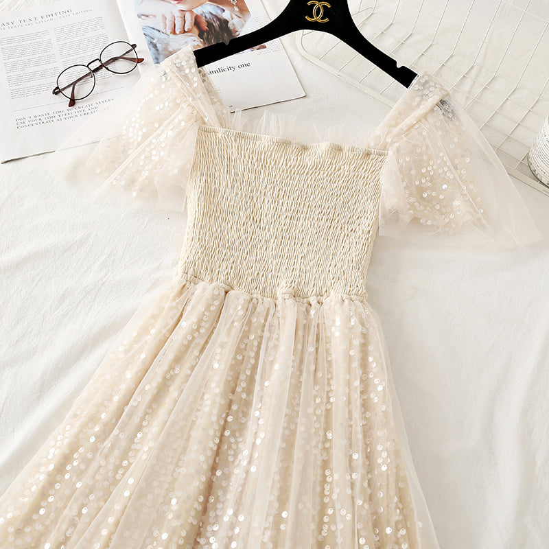French minority Sequin gauze long skirt is super xiansen sweet  4328