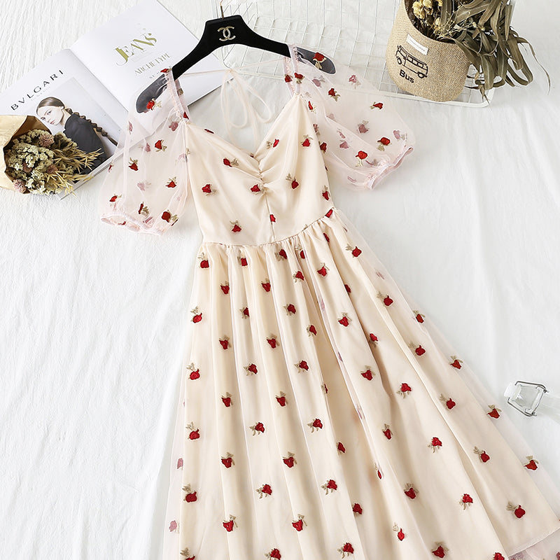 Mesh embroidery super fairy sweet dress  4312