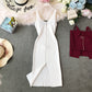 V-neck slim fit and versatile medium length Hip Wrap Skirt  3277