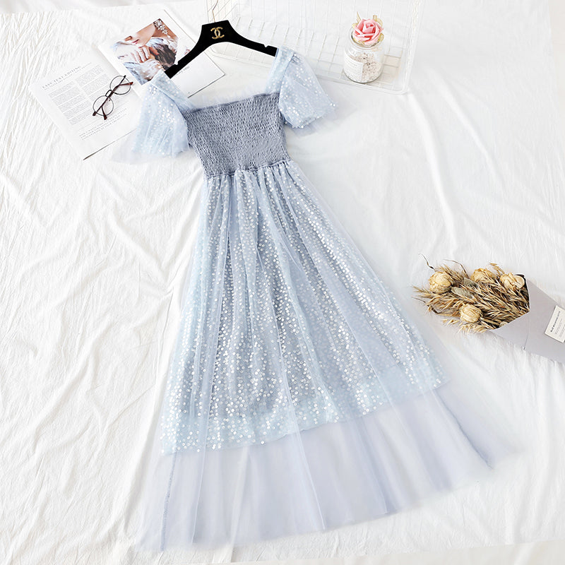 French minority Sequin gauze long skirt is super xiansen sweet  4328