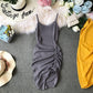 Drawstring pleated sexy irregular suspender dress women  3399