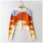 Cardigan tricoté rétro super beau avec peinture à l'huile au coucher du soleil au design minoritaire 7211