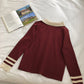 Color contrast Lapel long sleeve sweater Pullover Top  6483