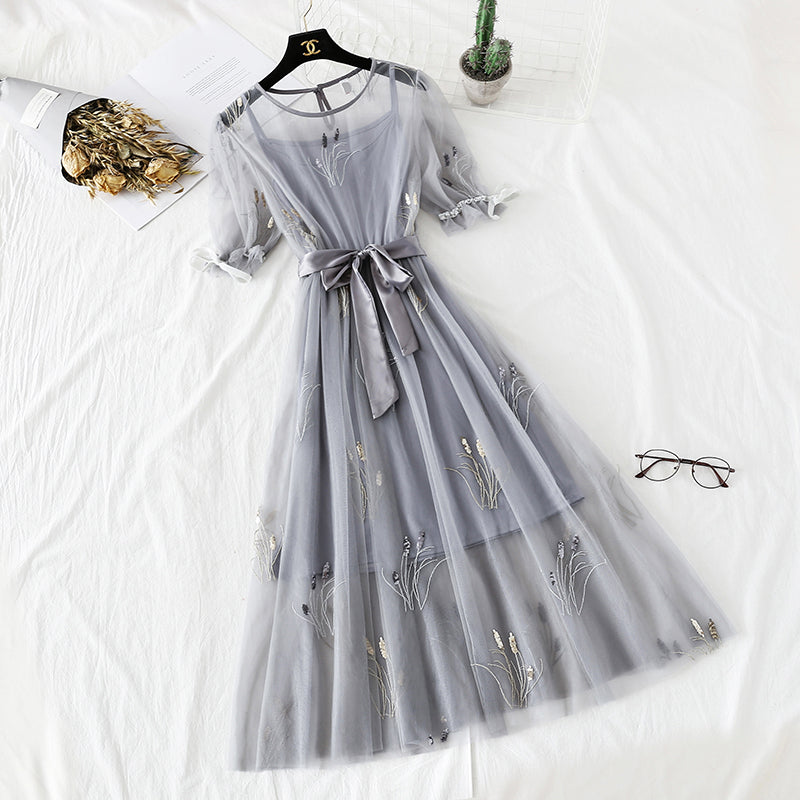 Robe en maille brodée minorité nationale jupe Platycodon jupe rétro française 4305