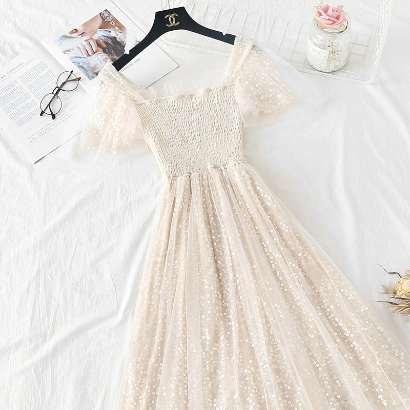 French minority Sequin gauze long skirt is super xiansen sweet  4328