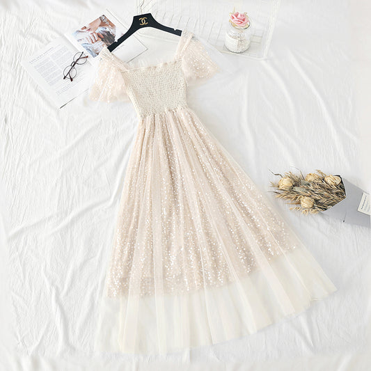 French minority Sequin gauze long skirt is super xiansen sweet  4328