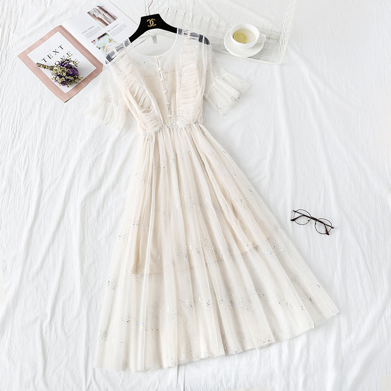 French minority Platycodon skirt foreign style mesh dress  4476