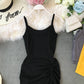 Drawstring pleated sexy irregular suspender dress women  3399