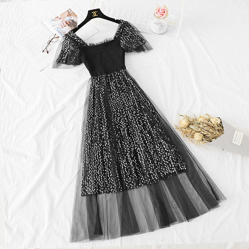 French minority Sequin gauze long skirt is super xiansen sweet  4328