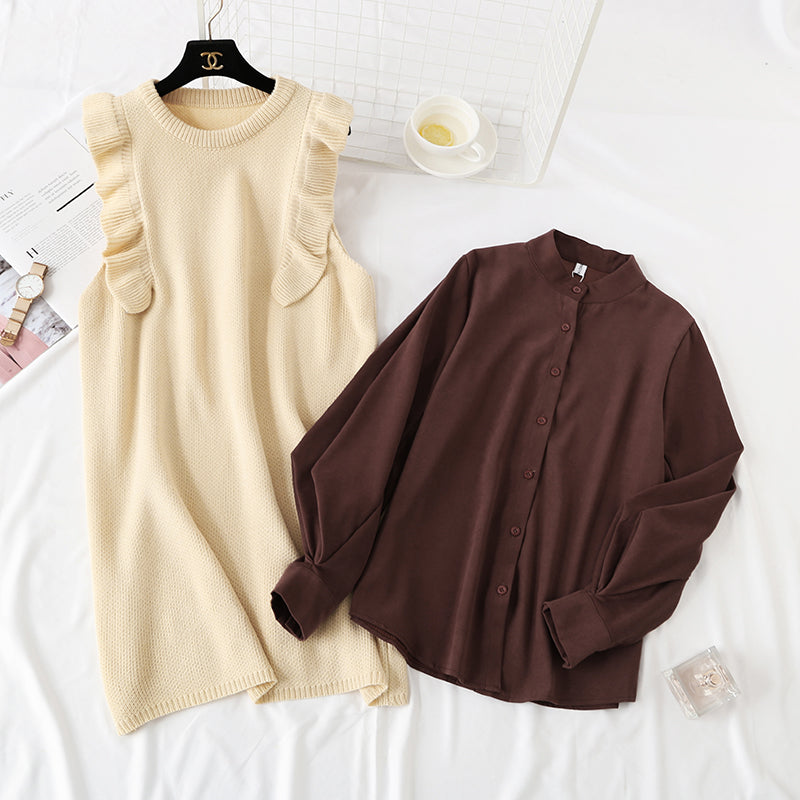 Slim sweater knitted vest vest with shirt skirt  4450