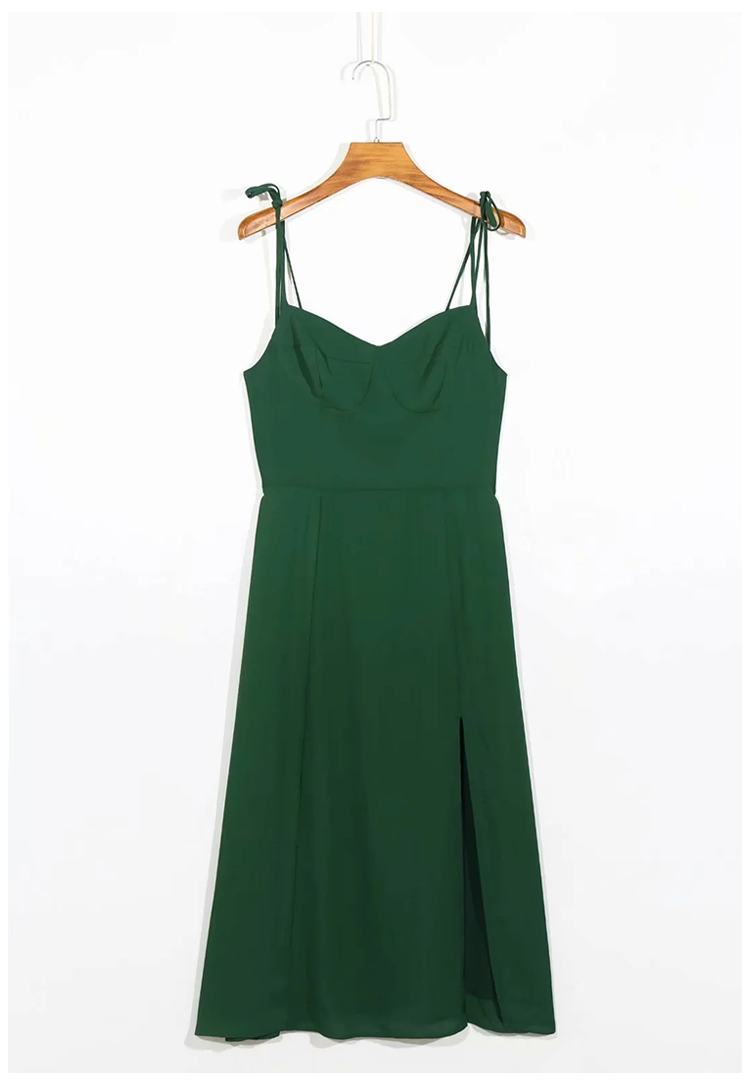 High waist sexy side split hem lace up suspender Knee Length Dress  7101