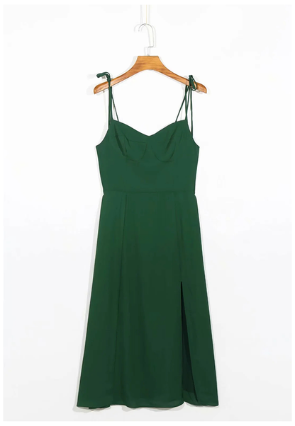 High waist sexy side split hem lace up suspender Knee Length Dress  7101