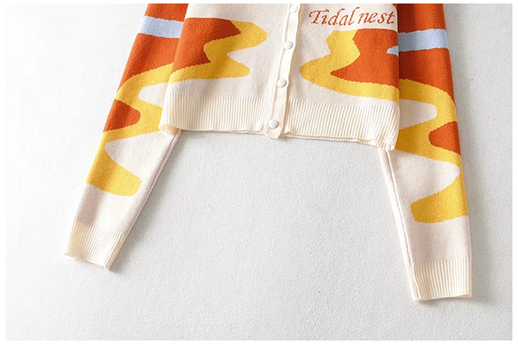 Cardigan tricoté rétro super beau avec peinture à l'huile au coucher du soleil au design minoritaire 7211