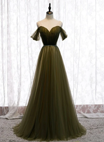 Schulterfreier Tüll-Schatz-bodenlanges langes Partykleid, A-Linie Hochzeitskleider Ballkleid gh19