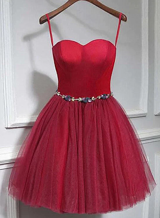 Robe de soirée en tulle rouge avec décolleté en cœur, robe de soirée rouge gh422