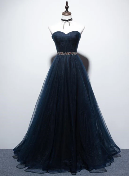 Wunderschönes marineblaues A-Linien-Abschlussballkleid, langes Partykleid aus Tüll gh318