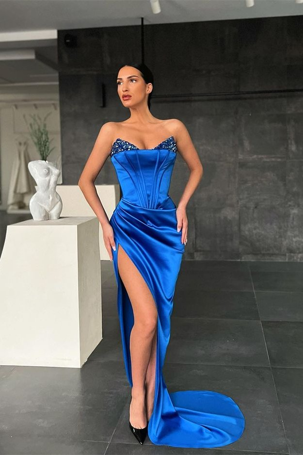 Königsblaues Abendkleid im Meerjungfrau-Stil mit Pailletten gh637