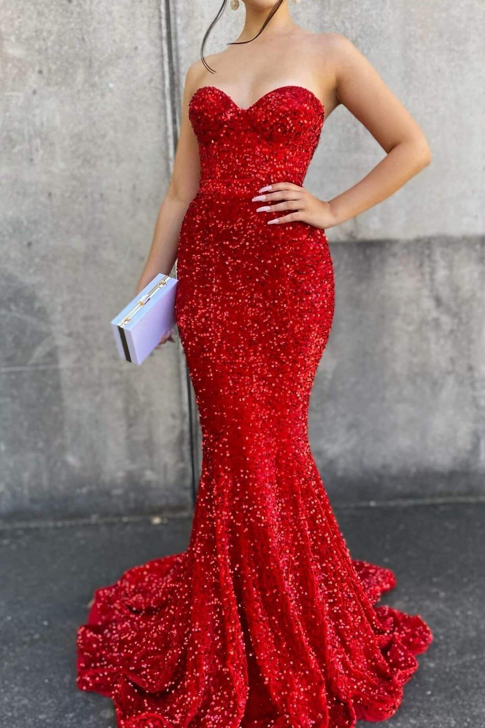 Rotes Schatz-langes Meerjungfrau-Abschlussballkleid mit Pailletten gh754