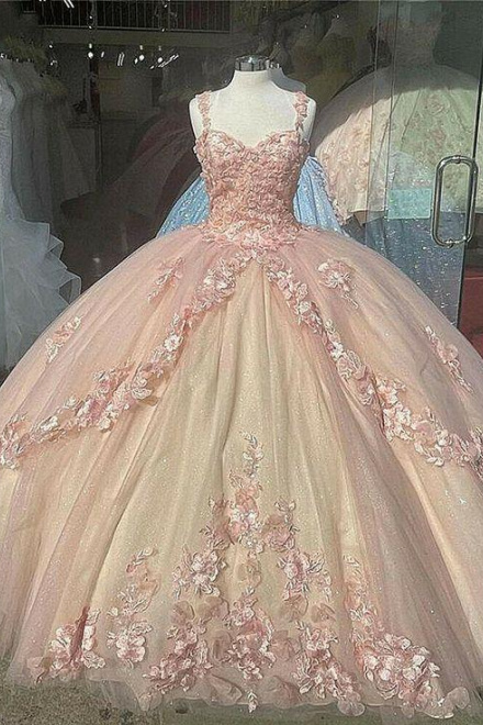 Pink/purple/green sweet lace applique long tulle quinceanera dress Ball gown evening dress gh909