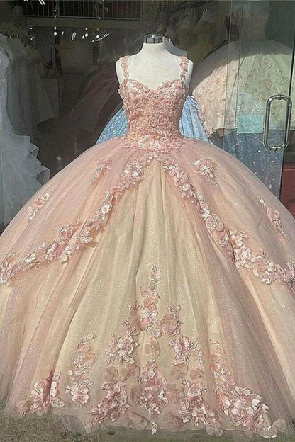 Pink/purple/green sweet lace applique long tulle quinceanera dress Ball gown evening dress gh909